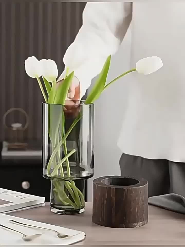 GlassWood Elegance | Vase En Verre De Luxe Avec Base En Bois – Design Élégant & Moderne | Valuna