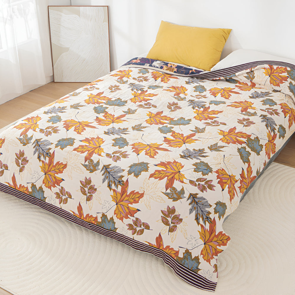 MapleLeafCotton | Couverture En Coton – Motif Feuille D'Érable Douce & Confortable | Valuna