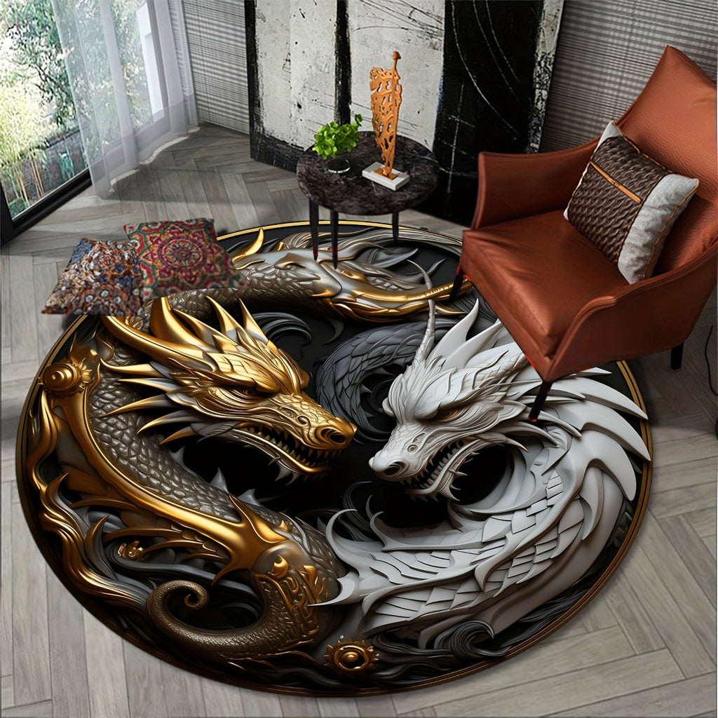 DragonLounge | Tapis Élément Dragon – Tapis Rond Antidérapant Décoratif | Valuna