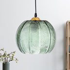 RetroStripe | Lampe Pendante en Verre Vert à Rayures – 1 Lumière | Suspension Pumpkin Dinette | Valuna