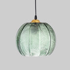 RetroStripe | Lampe Pendante en Verre Vert à Rayures – 1 Lumière | Suspension Pumpkin Dinette | Valuna