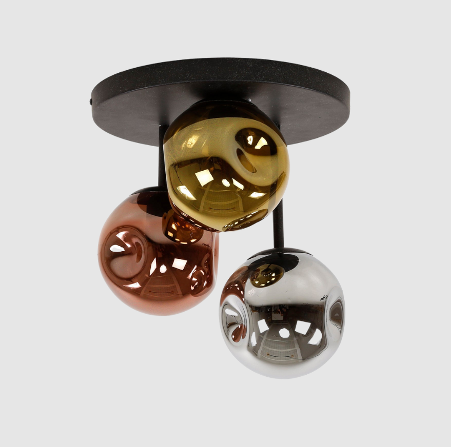 Plafonnier 3 Lumières en Métal avec Abat‑Jours en Verre – Valuna