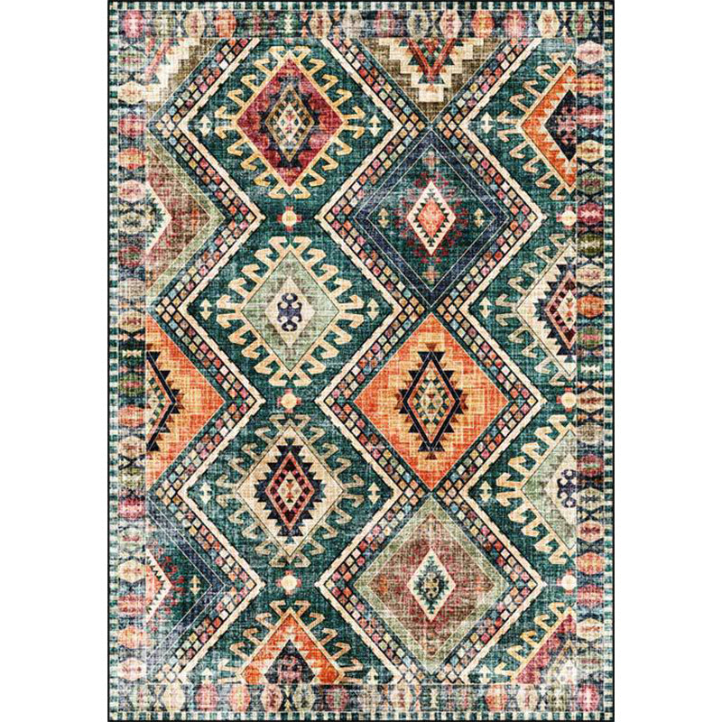 Tribal Retro | Tapis Vert Polyester Lavable Antidérapant Pour Salon | Valuna