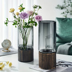 GlassWood Elegance | Vase En Verre De Luxe Avec Base En Bois – Design Élégant & Moderne | Valuna
