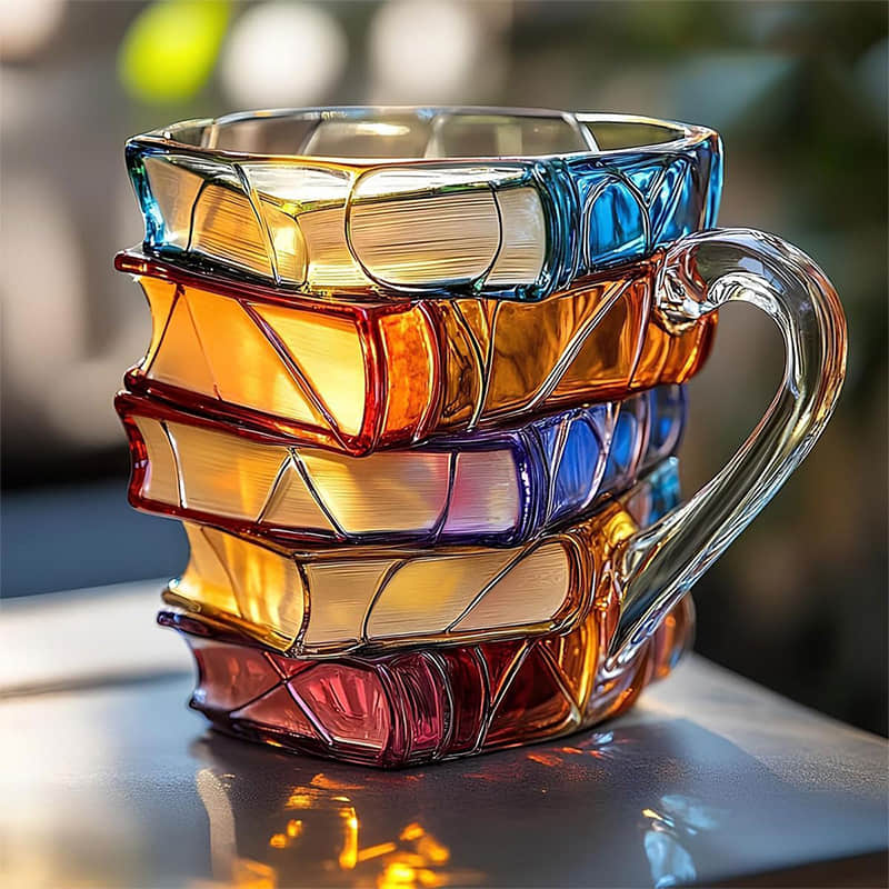 Tasse En Verre À Motif Livre 3D Fait Main - Valuna