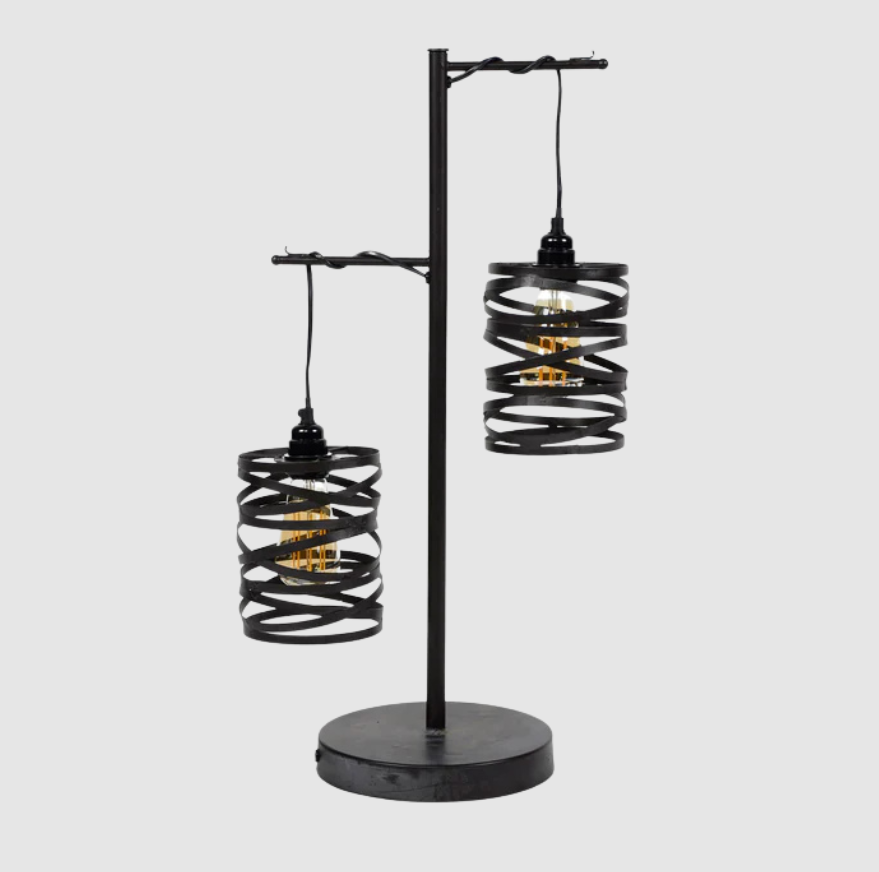 Lampe de Table Spin Duo Industrielle | Métal Noir 2 Luminaires | Valuna