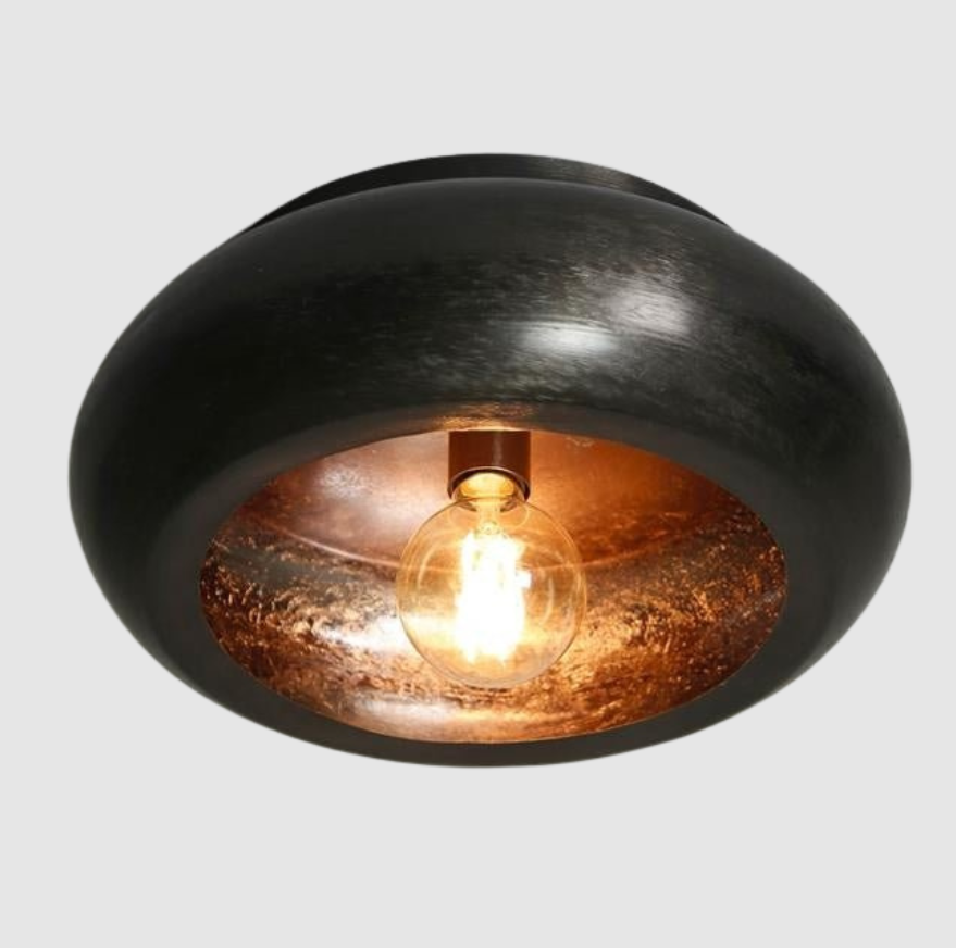 Plafonnier Skyler Rond | Applique Plafond Industrielle Nickel Noir Ø 42 cm | Valuna