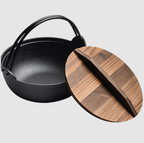 Wok en Fonte Pure Pré‑Assaisonnée avec Couvercle en Bois | Cuisson Parfaite et Authentique | Valuna