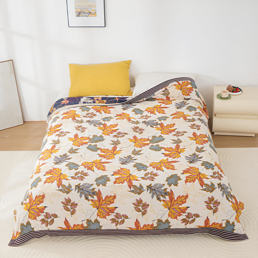 MapleLeafCotton | Couverture En Coton – Motif Feuille D'Érable Douce & Confortable | Valuna
