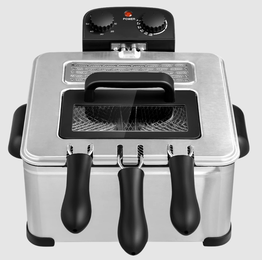 Friteuse Électrique 1700 W à 3 Paniers | 5,3 Qt en Inox | Valuna