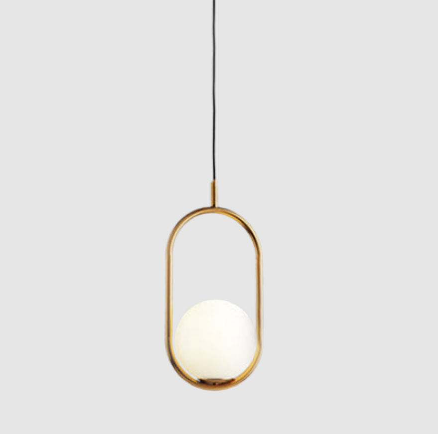 1/2 Lumière de Chambre Pendentif avec Globe Écran en Verre Blanc Moderne | Noir/Doré Suspension Plafonnier | Valuna