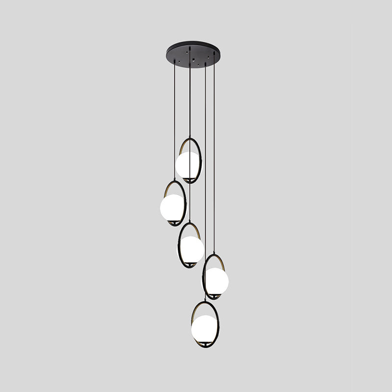 EnkelGlobe | Chandelier Multi-Lumière Noir – Lustre en Verre pour Escaliers & Halls | Valuna