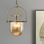 Suspension en Verre Dôme Moderne Métal | 1 Lumière Noir/ Laiton Lampe Suspendue Loft | Valuna