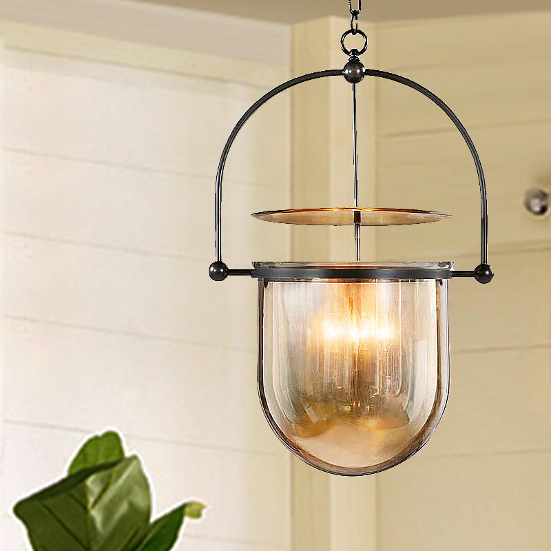 Dôme Verre | Suspension Moderne Métal 1 Lumière Noir/Brass Loft | Valuna