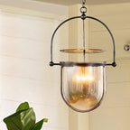 Dôme Verre | Suspension Moderne Métal 1 Lumière Noir/Brass Loft | Valuna