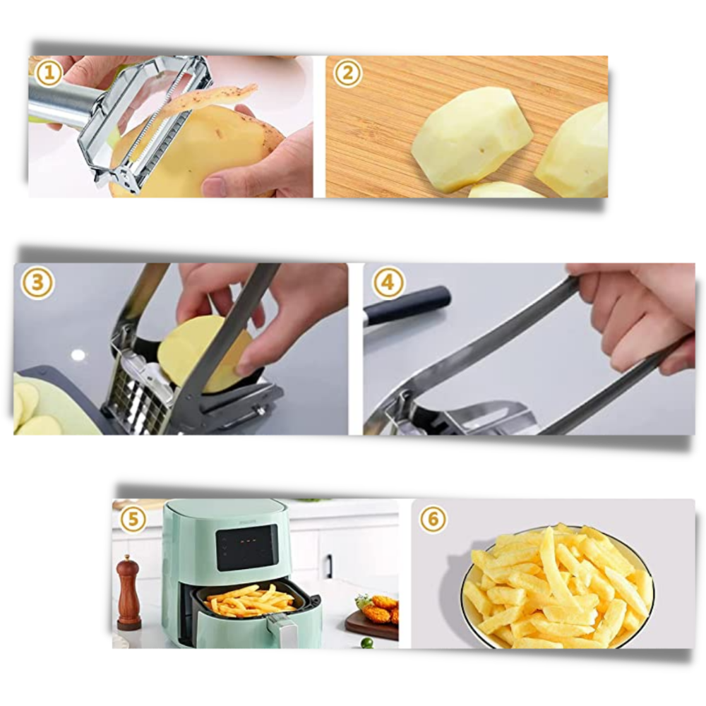 FlexiFry Coupe-Frites en Acier Inoxydable | Trancheuse Manuelle de Pomme de Terre pour Frites Maison Parfaites | Valuna