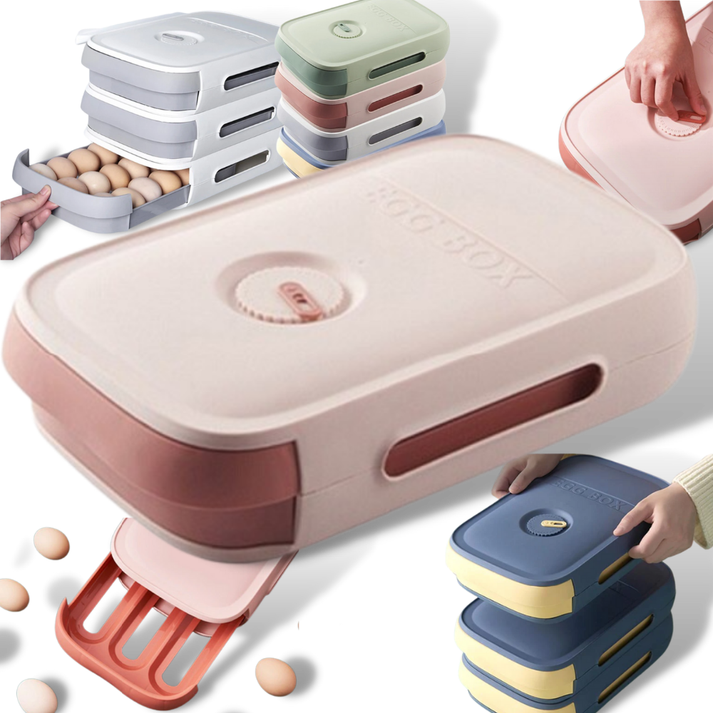 EggGuard Boîte à Œufs Auto‑Roulement | Couvercle Hermétique Anti‑Humidité pour Réfrigérateur | Valuna