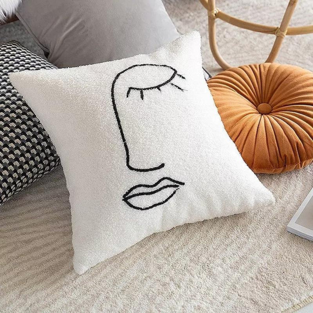 FaceArtCushion | Housse de Coussin Art Visage Abstrait – Déco Moderne & Élégante | Valuna