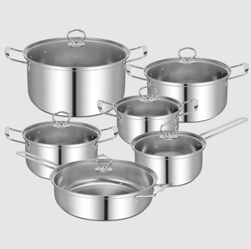 Ensemble de 12 Pièces en Acier Inoxydable 3-Plis | Cuisson Sûre & Chaleur Uniforme | Valuna