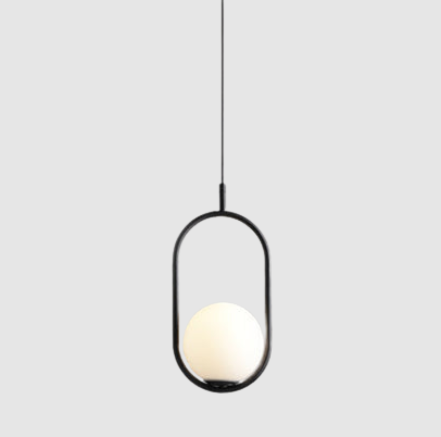 1/2 Lumière de Chambre Pendentif avec Globe Écran en Verre Blanc Moderne | Noir/Doré Suspension Plafonnier | Valuna