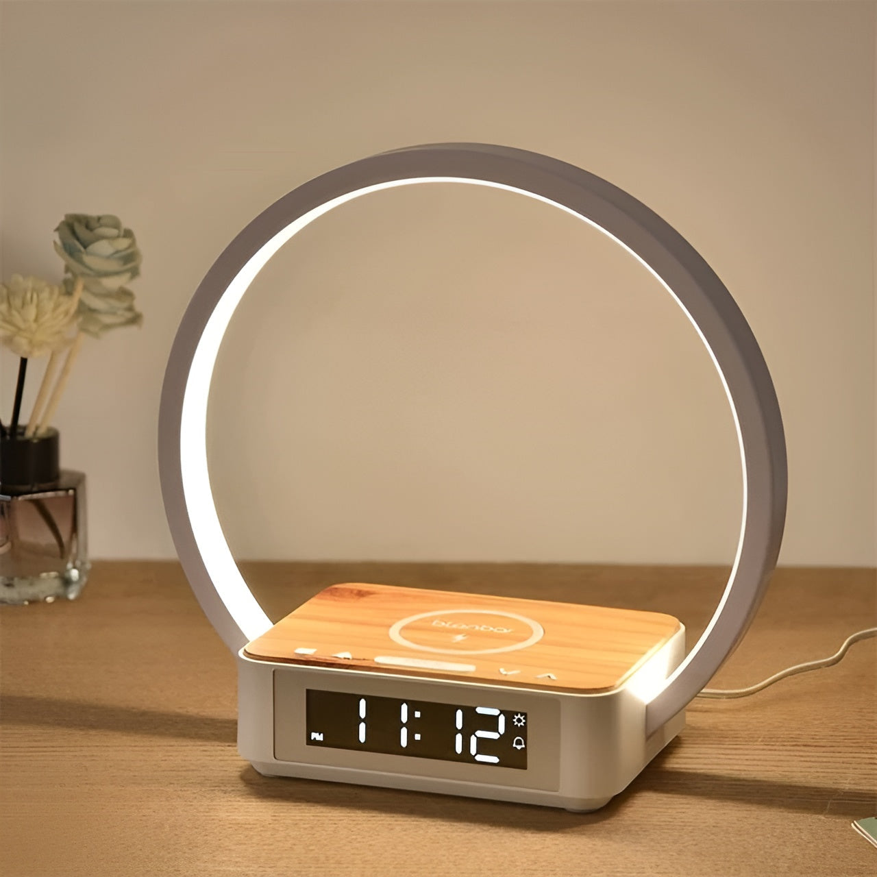 Lampe De Table Moderne | Avec Chargeur Sans Fil Et Fonction Réveil | Valuna