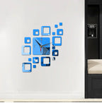 MirrorTick | Horloge Murale 3D Miroir Bleue – Design Créatif Carré en Acrylique | Valuna