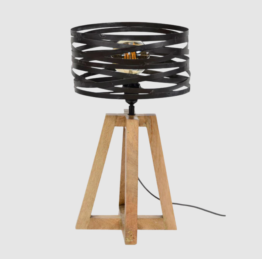 Lampe de Table Twist Croix | Lampe Industrielle Bois et Métal Design Croisé | Valuna