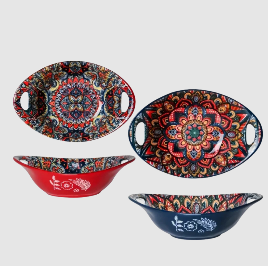Boho Mandala d’Art | Ensemble de Bols de Service en Céramique au Design Mandala | Valuna