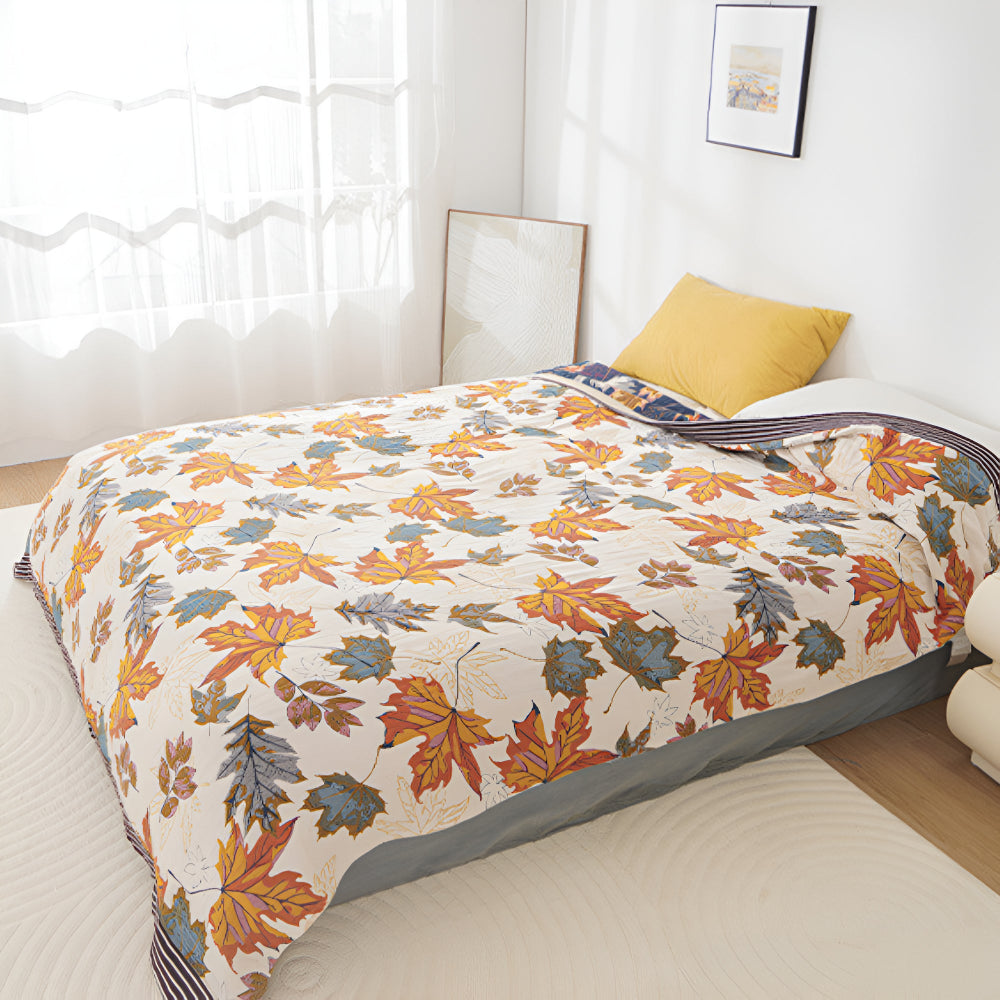 MapleLeafCotton | Couverture En Coton – Motif Feuille D'Érable Douce & Confortable | Valuna