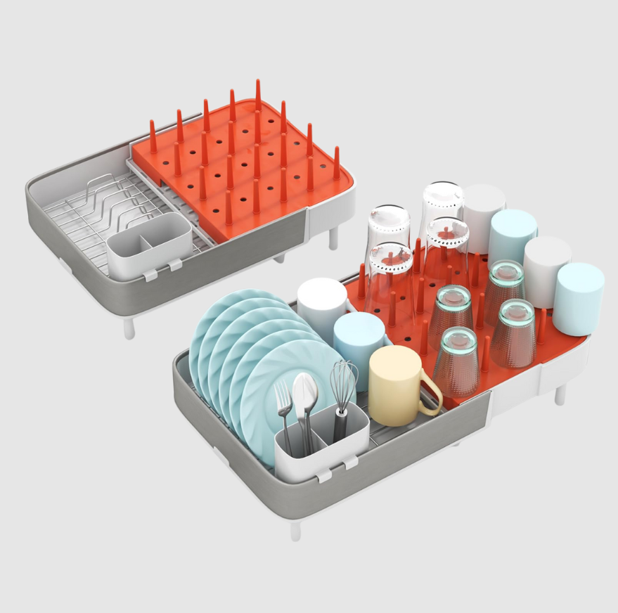 Égouttoir Vaisselle Extensible à Deux Sections | Longueur Réglable + Porte‑Ustensiles Amovible | Valuna