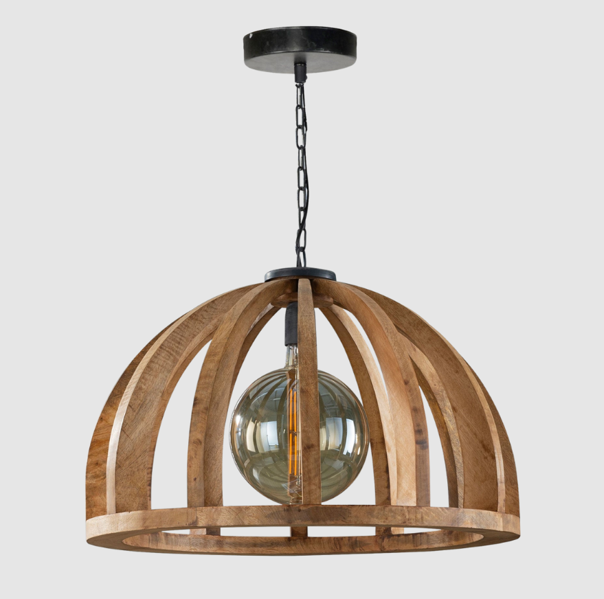 Suspension Madri Bois de Manguier | Lampe Suspendue Style Cage Sculpturale | Valuna