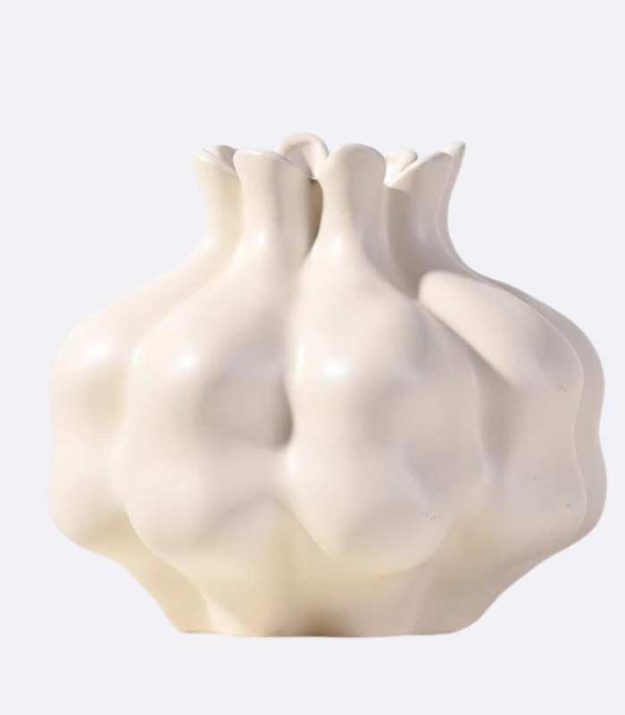 PomeSculpt | Vase En Céramique Blanche Élégant – Forme De Grenade Sculpturale | Valuna