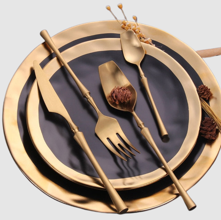 Couverts Venice Gold | Ensemble Élégant en Acier Inox 18/10, Ton Rose & Doré | Valuna