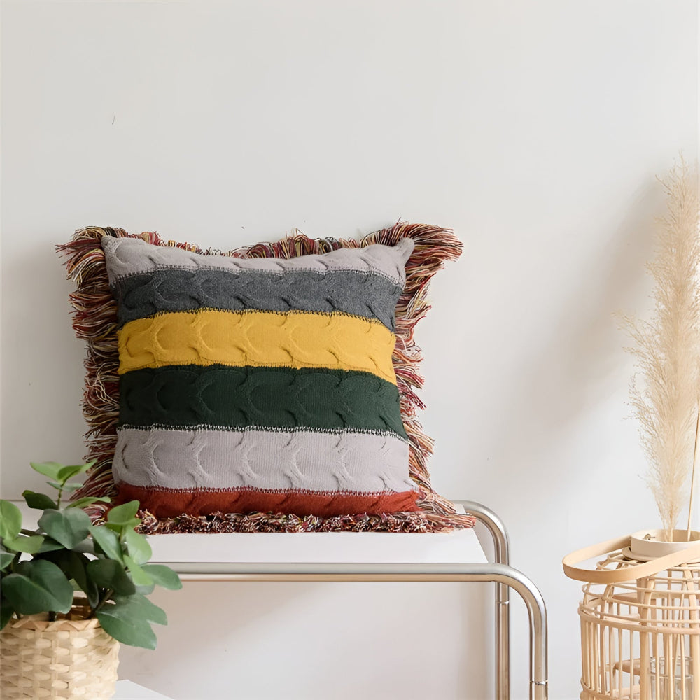 ColorRay | Coussin Tricoté à Rayons Colorés – Style Doux & Moderne | Valuna