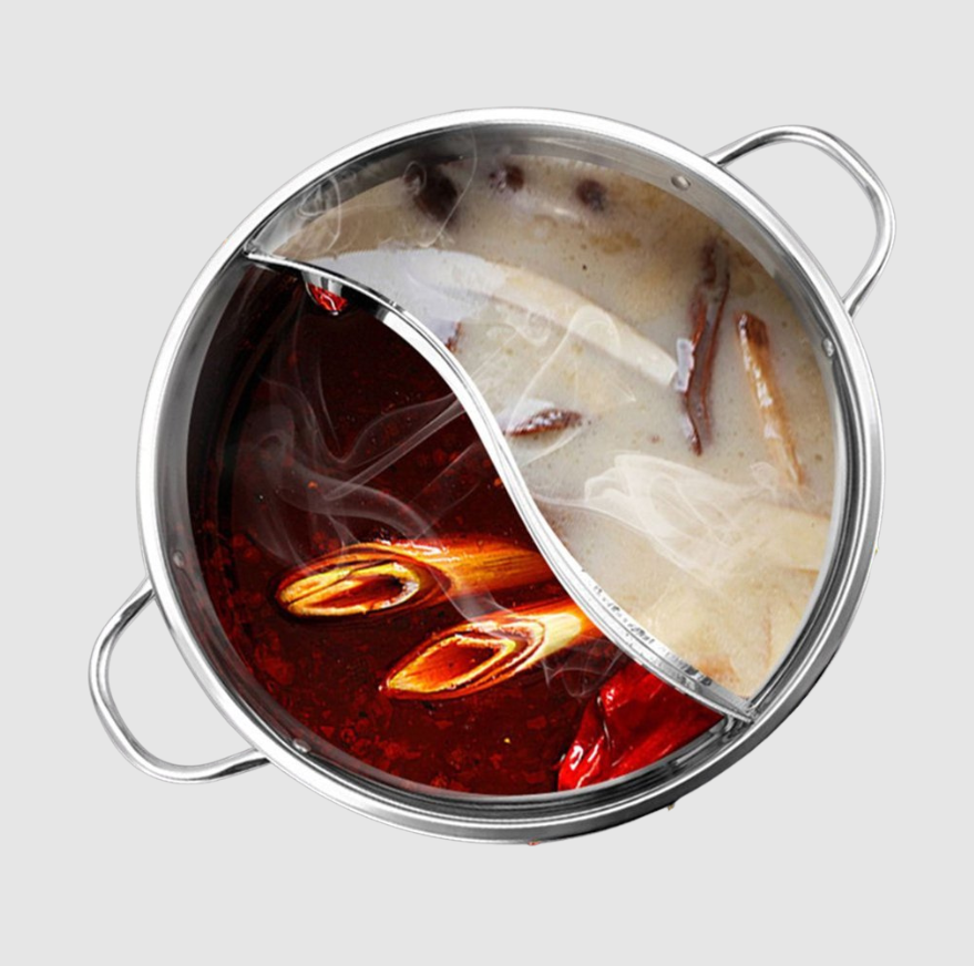 Cocotte Hot Pot 2-en-1 en Acier Inoxydable | Marmite Divisée pour Deux Bouillons | Valuna