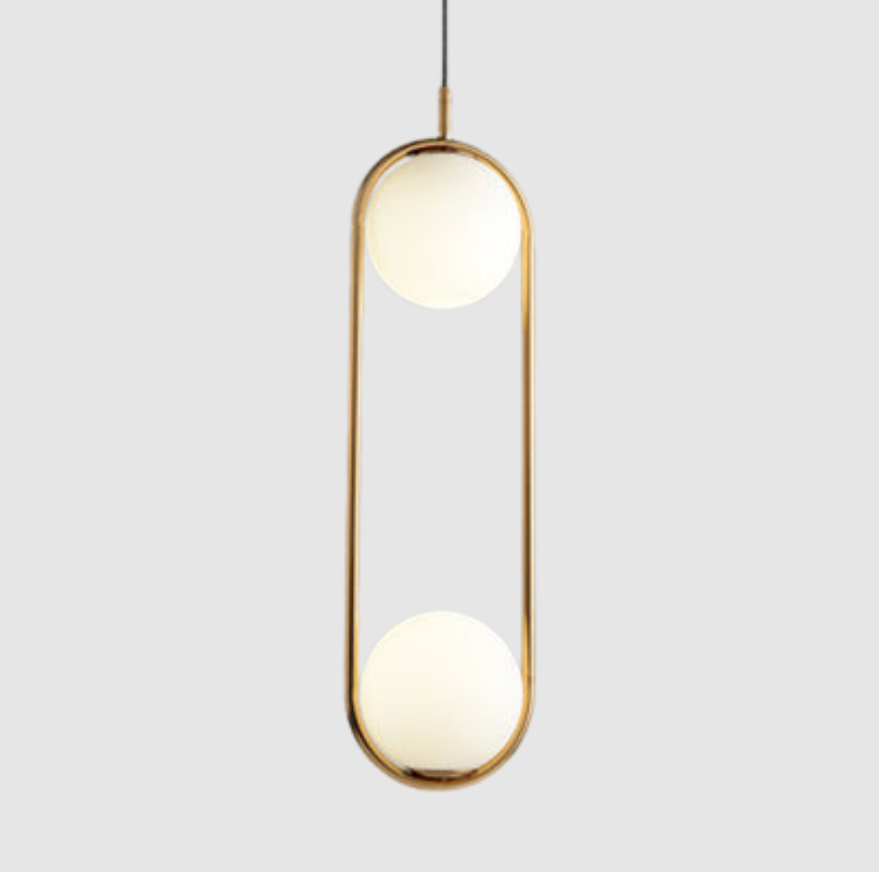 1/2 Lumière de Chambre Pendentif avec Globe Écran en Verre Blanc Moderne | Noir/Doré Suspension Plafonnier | Valuna