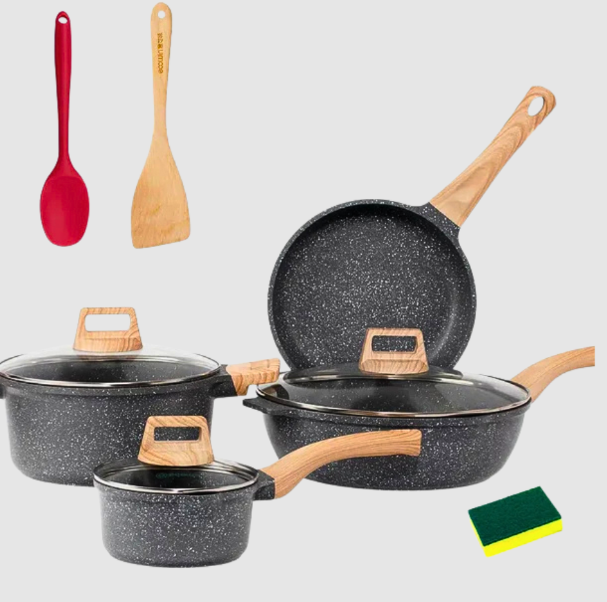 Set de Ustensiles Anti‑adhésifs Inspiré de Pierre | 10 Pièces | Valuna