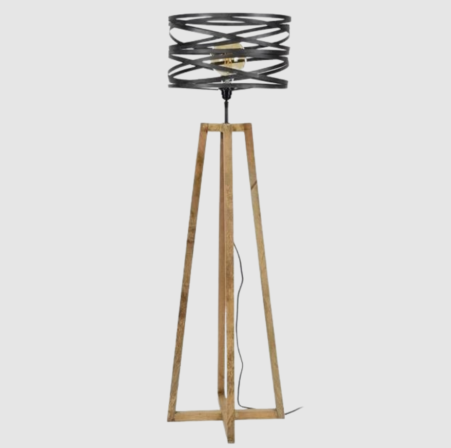 Lampadaire Twist 135 cm | Lampe Industrielle Bois & Métal au Design Spirale | Valuna