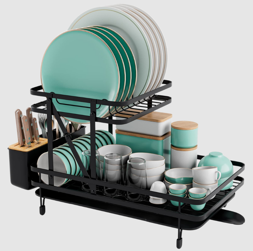 Égouttoir Vaisselle 2 Niveaux Géant Giantex avec Plateau Pliable | Gain de Place & Drainage Ajustable | Valuna