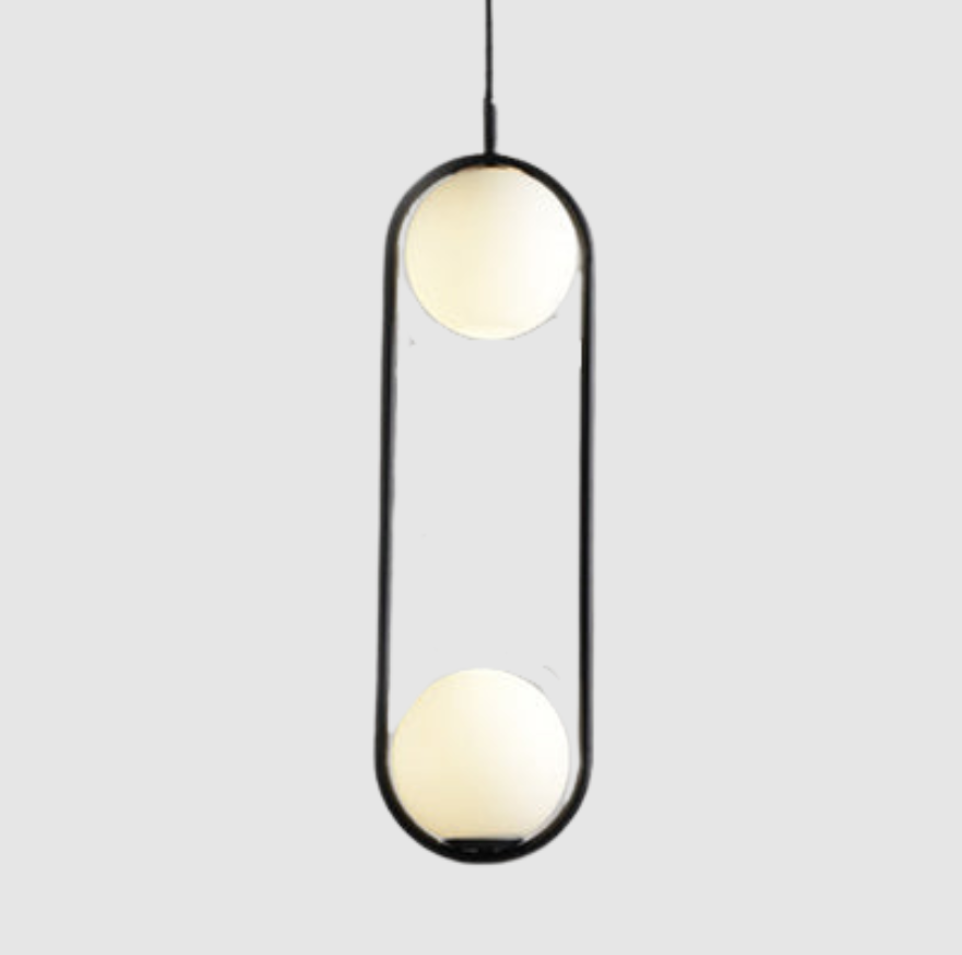 1/2 Lumière de Chambre Pendentif avec Globe Écran en Verre Blanc Moderne | Noir/Doré Suspension Plafonnier | Valuna