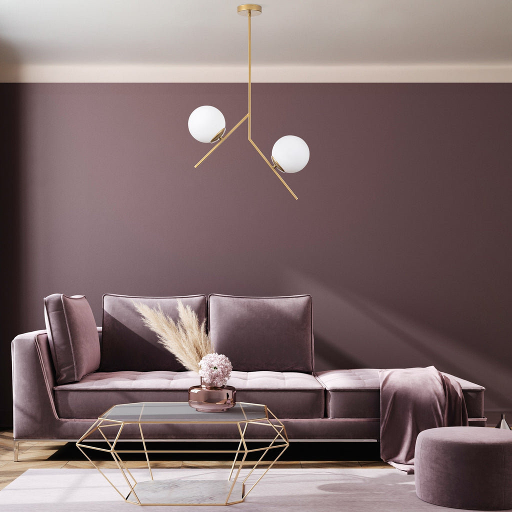 Suspension Nimbus 2‑Lumières en Verre Doré | Lumière Moderne et Radieuse pour Intérieurs Chics | Valuna