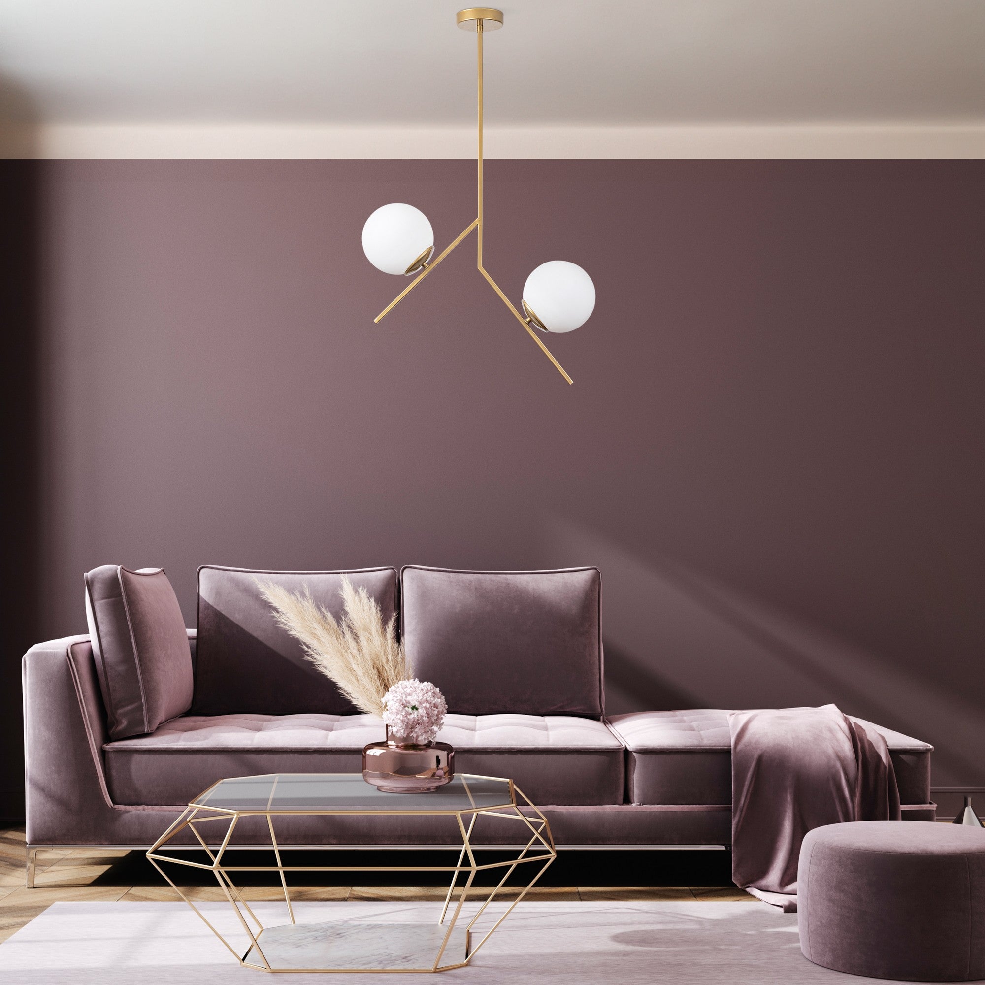 Suspension Nimbus 2‑Lumières en Verre Doré | Lumière Moderne et Radieuse pour Intérieurs Chics | Valuna