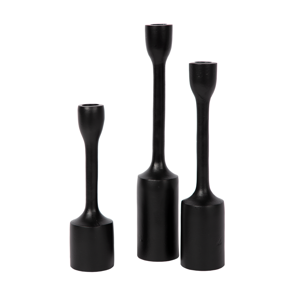 Bougeoir Noir Mat Orso | Trio Élégant pour Ambiance Sophistiquée | Valuna