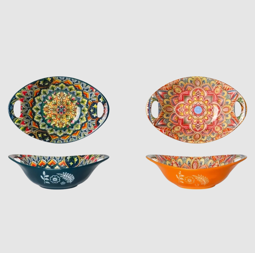 Boho Mandala d’Art | Ensemble de Bols de Service en Céramique au Design Mandala | Valuna