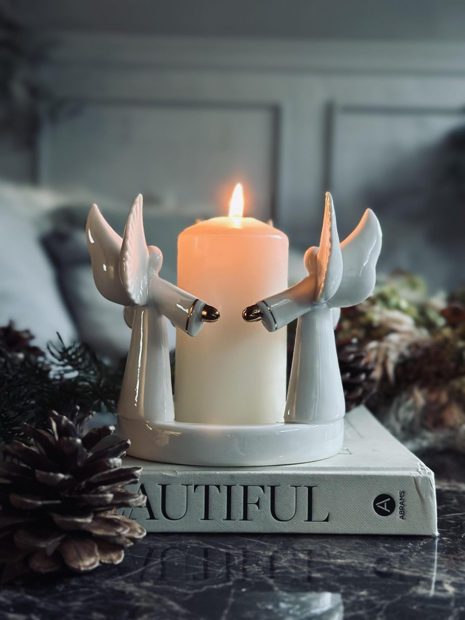 Bougeoir avec Anges | Porcelaine Blanche | Valuna