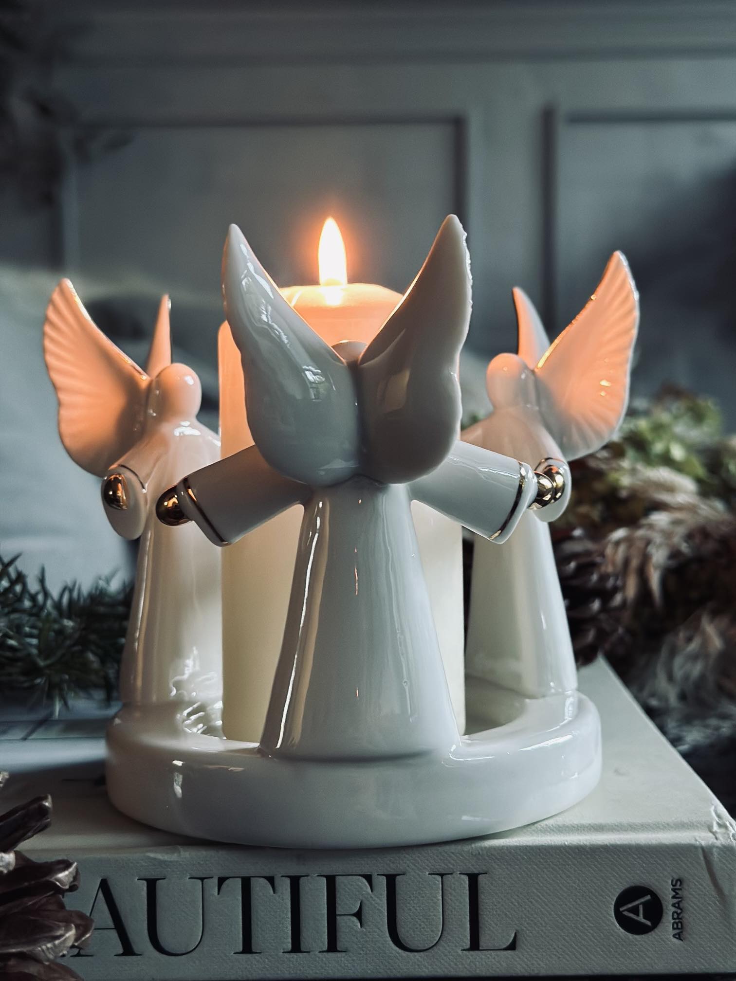 Bougeoir avec Anges | Porcelaine Blanche | Valuna