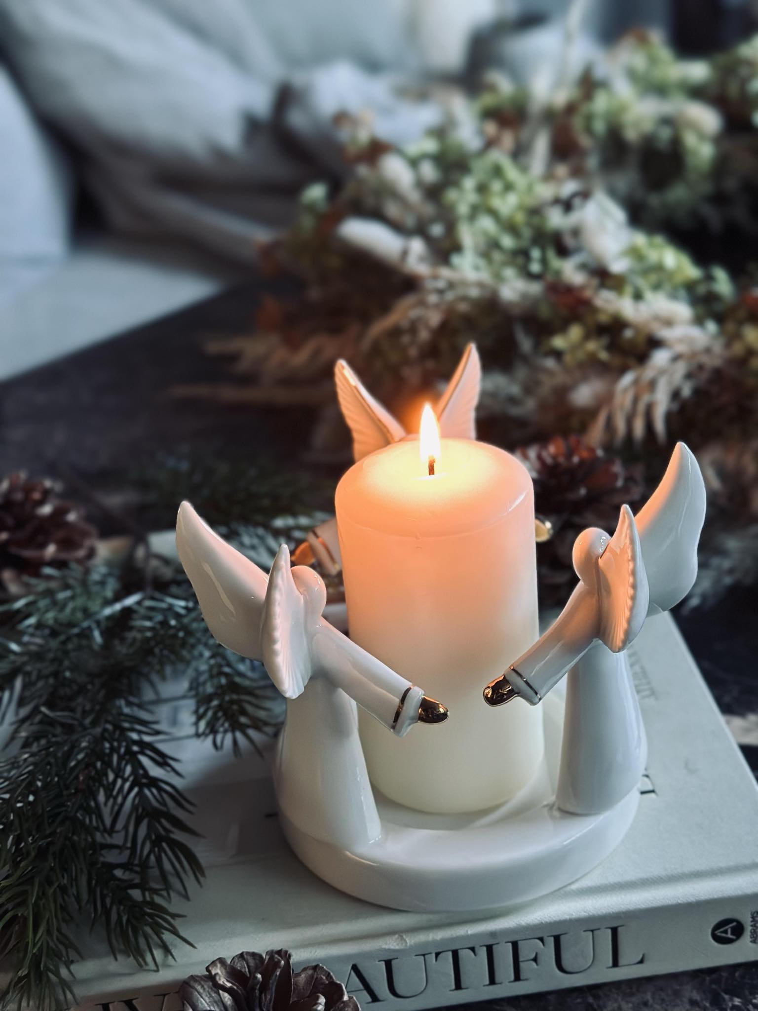 Bougeoir avec Anges | Porcelaine Blanche | Valuna