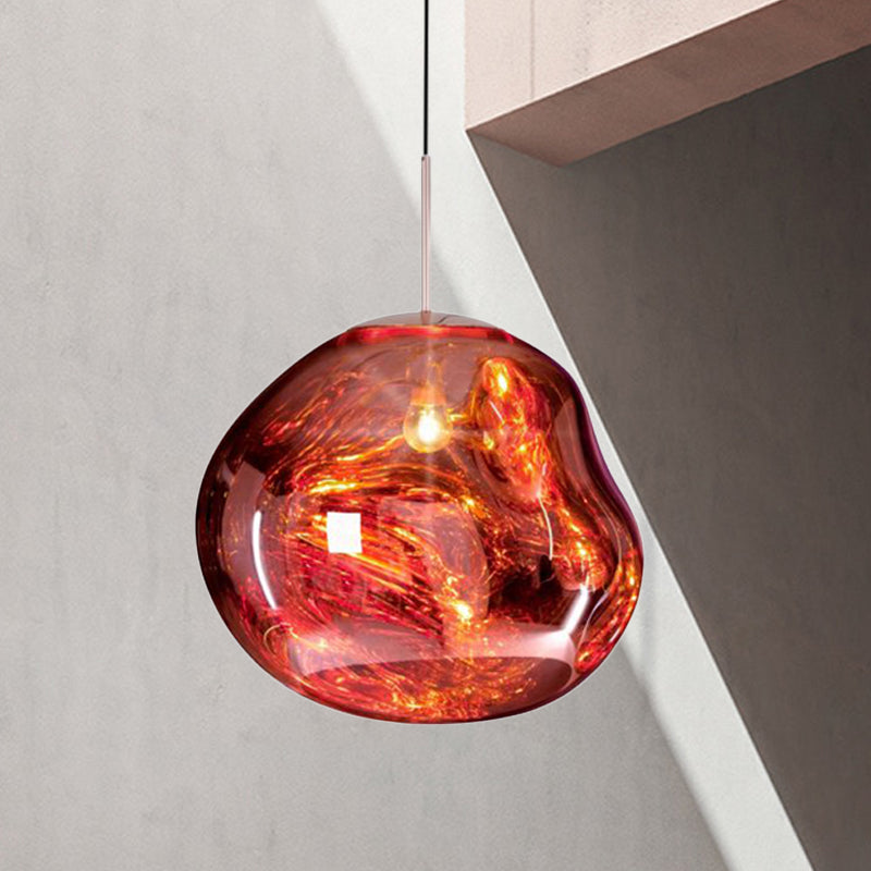 ModernSuspense | Lampe Suspendue Irrégulière Verre Argent/Rouge – 1 Lumière Salle à Manger | Valuna