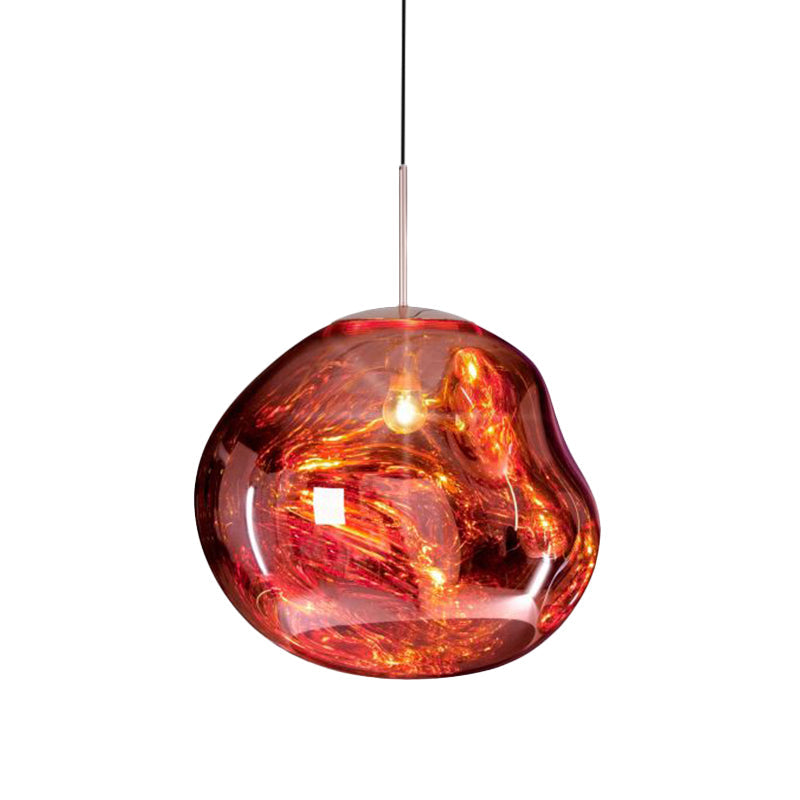 ModernSuspense | Lampe Suspendue Irrégulière Verre Argent/Rouge – 1 Lumière Salle à Manger | Valuna