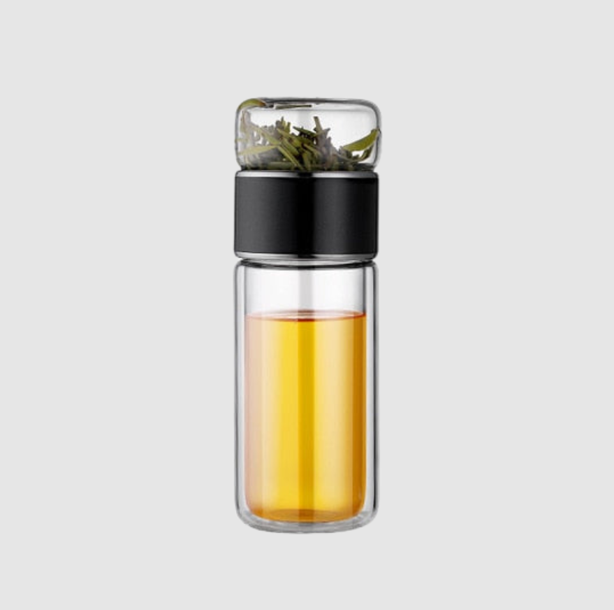 TeaFusion Bouteille Infuseur 2‑en‑1 à Double Paroi | Flacon en Verre Isolé pour Thé en Feuilles | Valuna